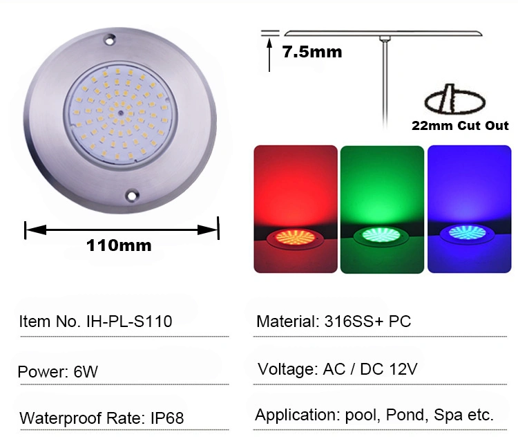 Replaceable Underwater 12V RGB PAR56 Pool Light Recessed IP68 6W PAR 56 LED Swimming Pool Lights